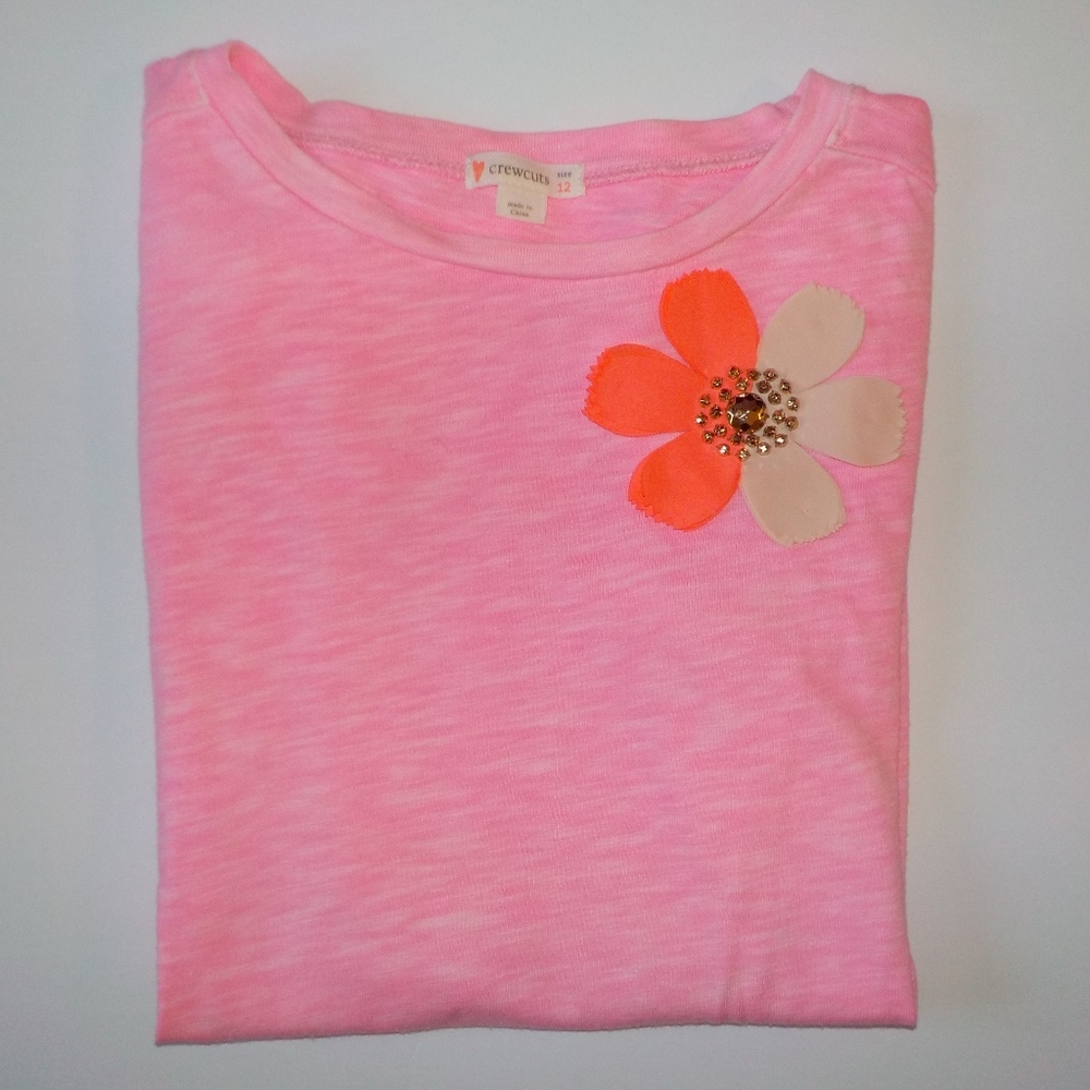J. Crew girls embellished pink flower tee